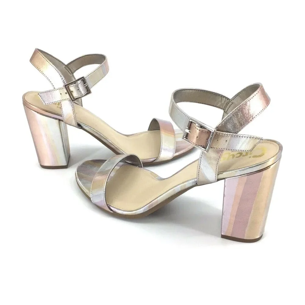 Circus by Sam Edelman Esther Chunky Heel Sandal Silver Metallic Size 10 NWOB